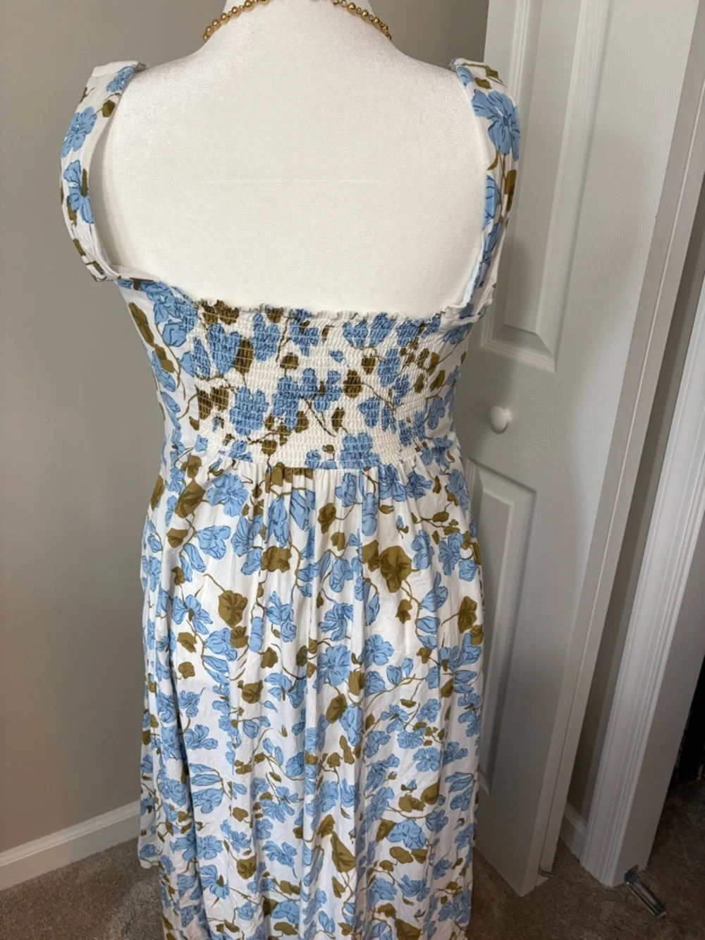Joie White Midi Dress with Blue & Olive Floral Print - Picture 2 of 5